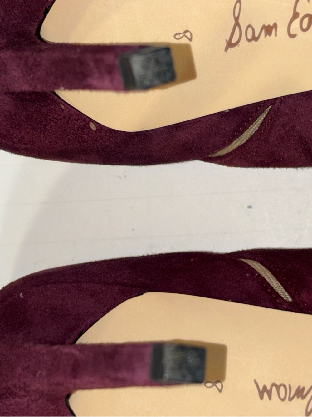 Sam Edelman Burgundy Suede Pointed-Toe Mesh-Inset Pumps - Picture 12 of 15